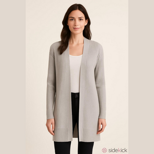 EILEEN FISHER Light Blue Grey Rib Italian Cashmere Long Cardigan Sweater XXSmall